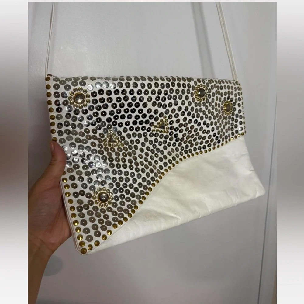 Studded vintage White and Silver Za-Zu white‎ leather Women's Bag